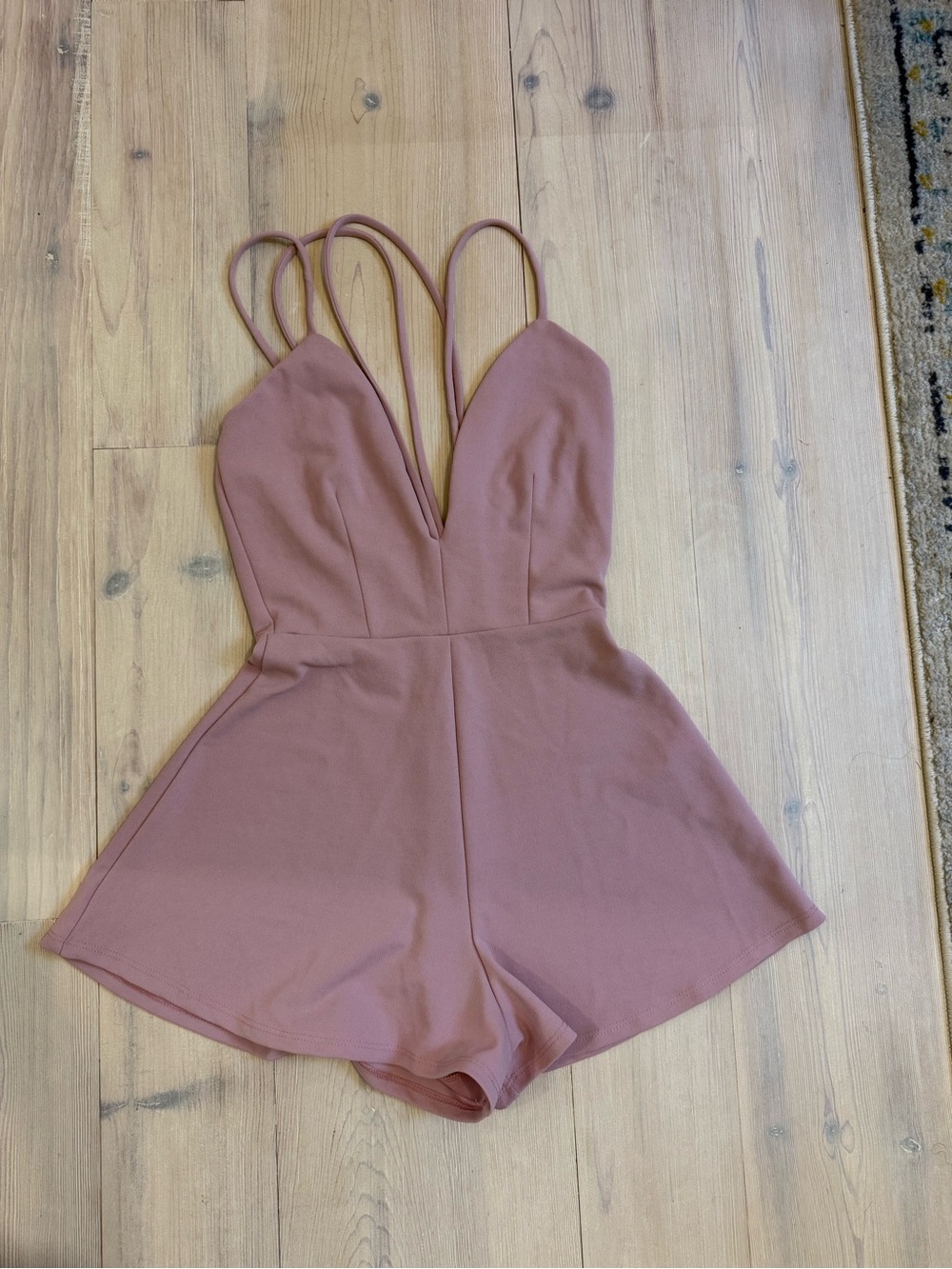Plunge Neck Strappy Romper in Dusty Rose - New !